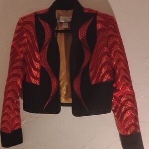 Lillie Rubin So Fancy Red Satin & Black Bolero Jacket Sz S Bust 38"
